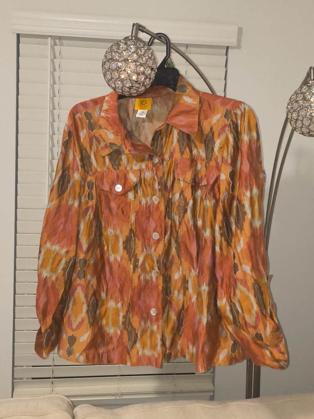 Ruby Rd. Orange Pink and Brown Abstract Button-Front Top - Picture 3 of 8